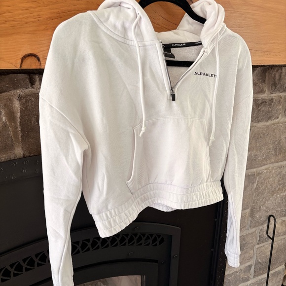 White Cropped Alphalete Hoodie - Picture 1 of 4